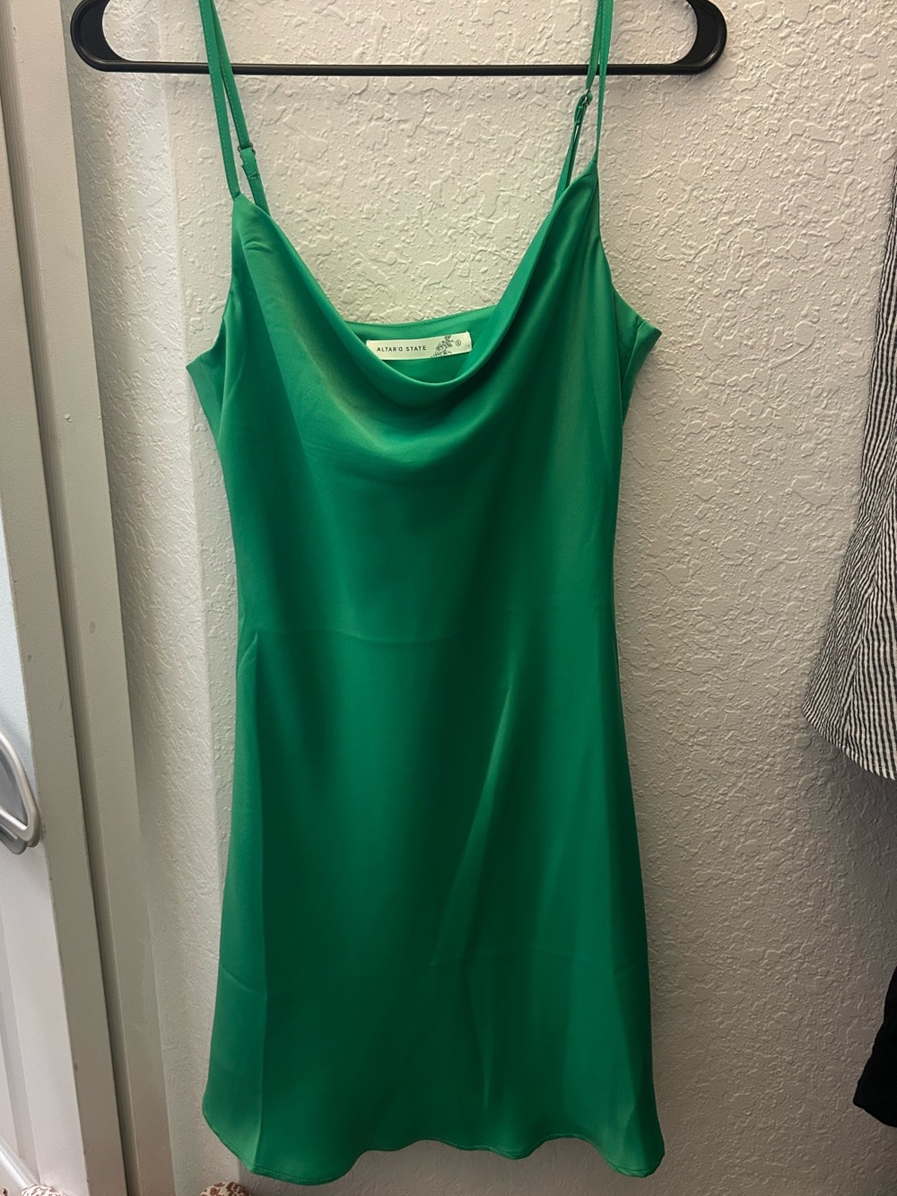 Altar'd State Emerald Cowl Slip Mini Dress
